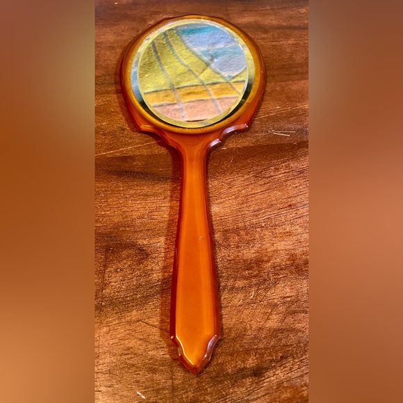 💥Celluloid Amber Hand-held Mirror💥 VINTAGE - Picture 3 of 13